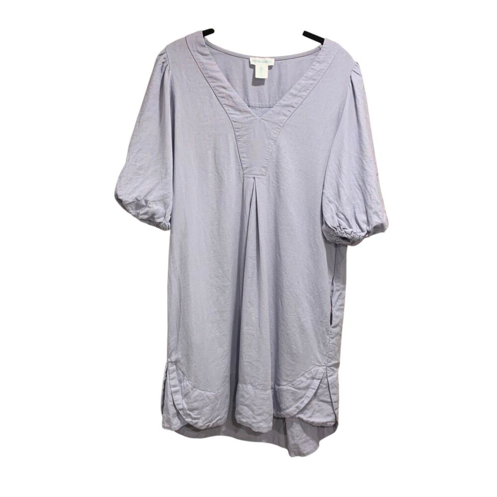 Cynthia Rowley Womens Linen Blend Puff Sleeve Midi Dress M Coastal Lagenlook